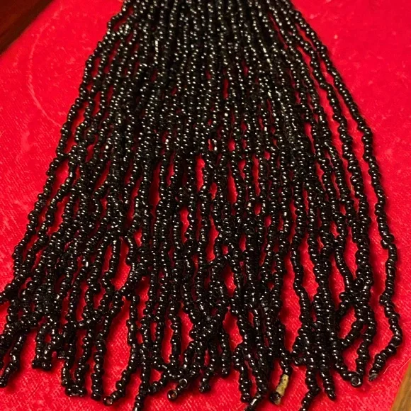 Antique Victorian jet glass seed bead tassel,bronze beads/hanger - Picture 5 of 9